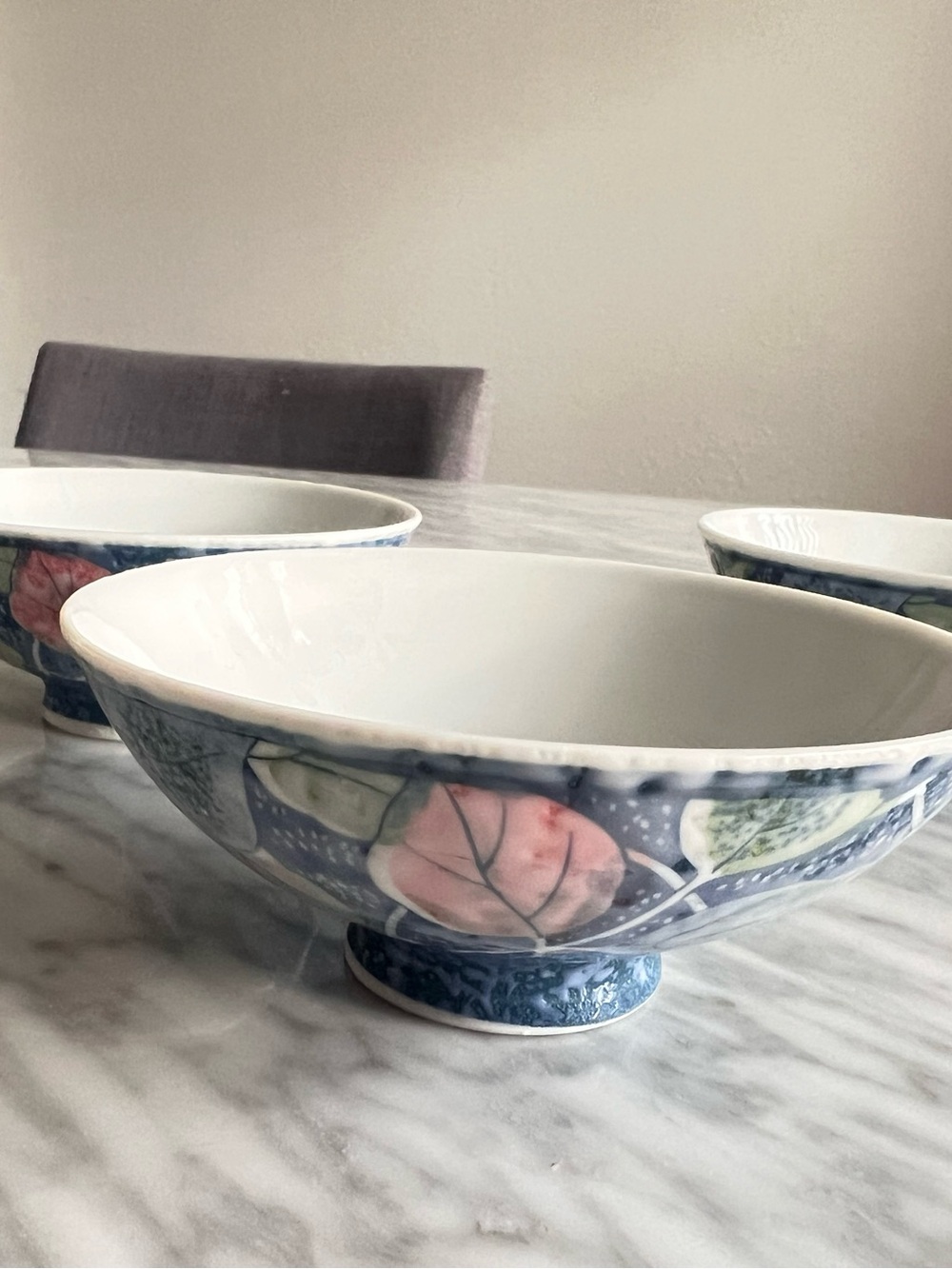 Asian Blue Ceramic Rice Bowl Set - Picture 2 of 5